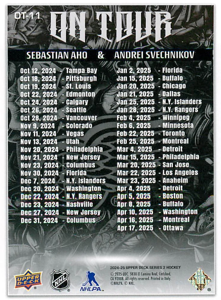 2024-25 UD Series 2 - Sebastian Aho, Andrei Svechnikov - On Tour #OT-11