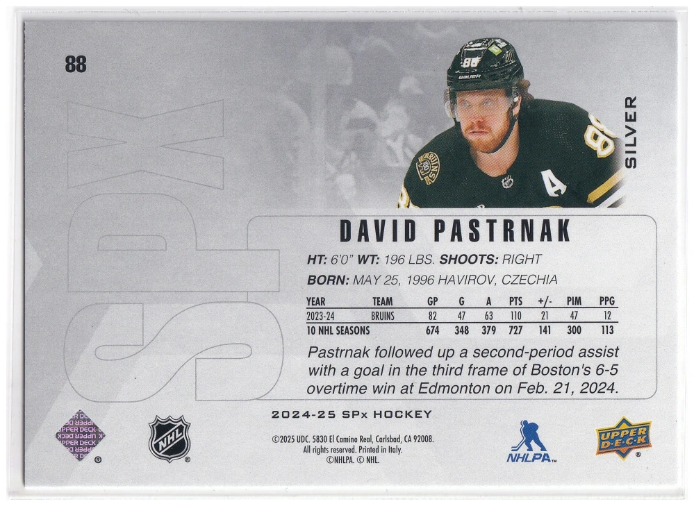 2024-25 UD SPx - David Pastrňák - Silver #88