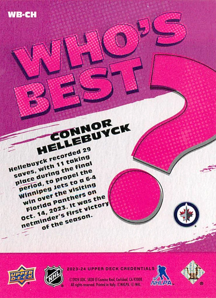 2023-24 UD Credentials - Connor Hellebuyck - Who's Next? #WN-CH
