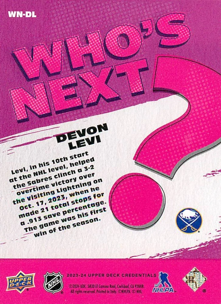 2023-24 UD Credentials - Devon Levi - Who's Next? #WN-DL