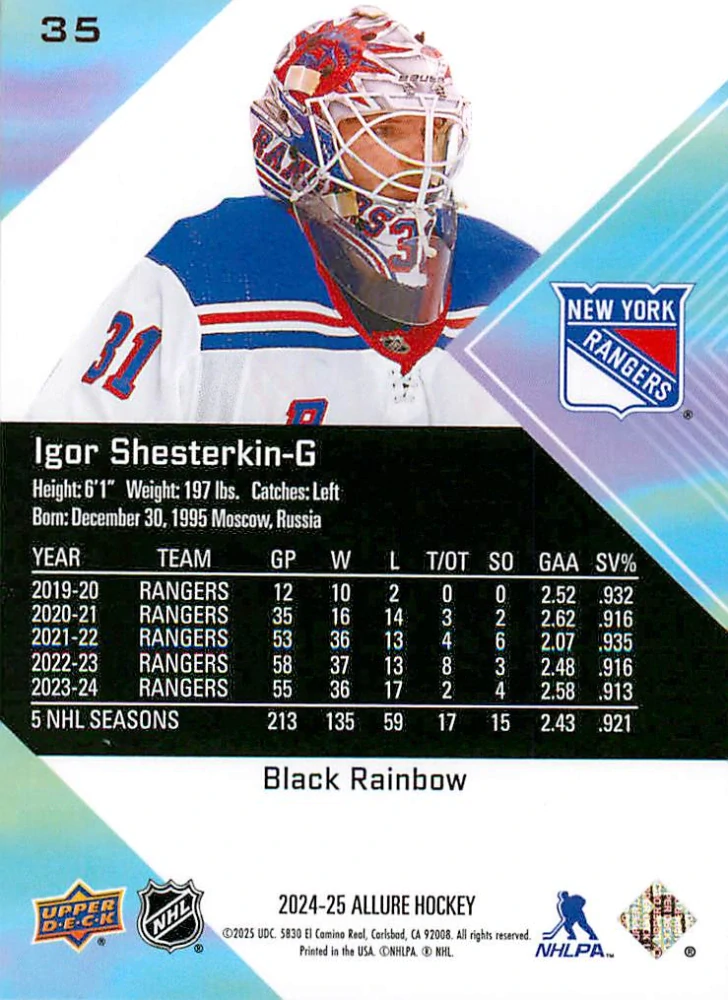 2024-25 UD Allure - Igor Shesterkin - Black Rainbow #35