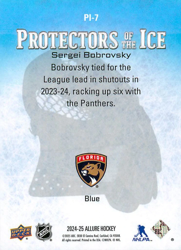 2024-25 UD Allure - Sergei Bobrovsky - Protectors Of The Ice - Blue #PI-7