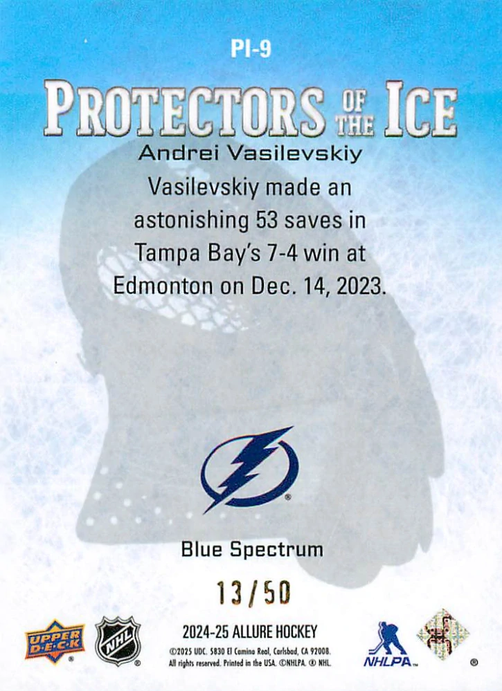 2024-25 UD Allure - Andrei Vasilevskiy - Protectors Of The Ice - Blue Spectrum /50 #PI-7