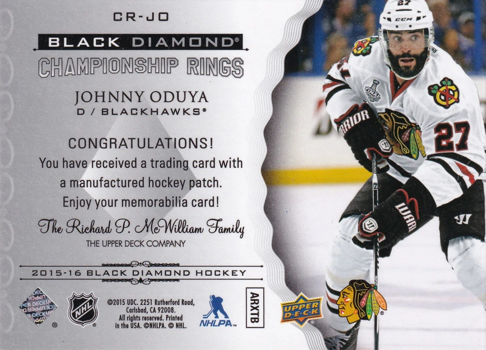 2015-16 UD Black Diamond - Johnny Oduya - Championship Rings #CR-JO