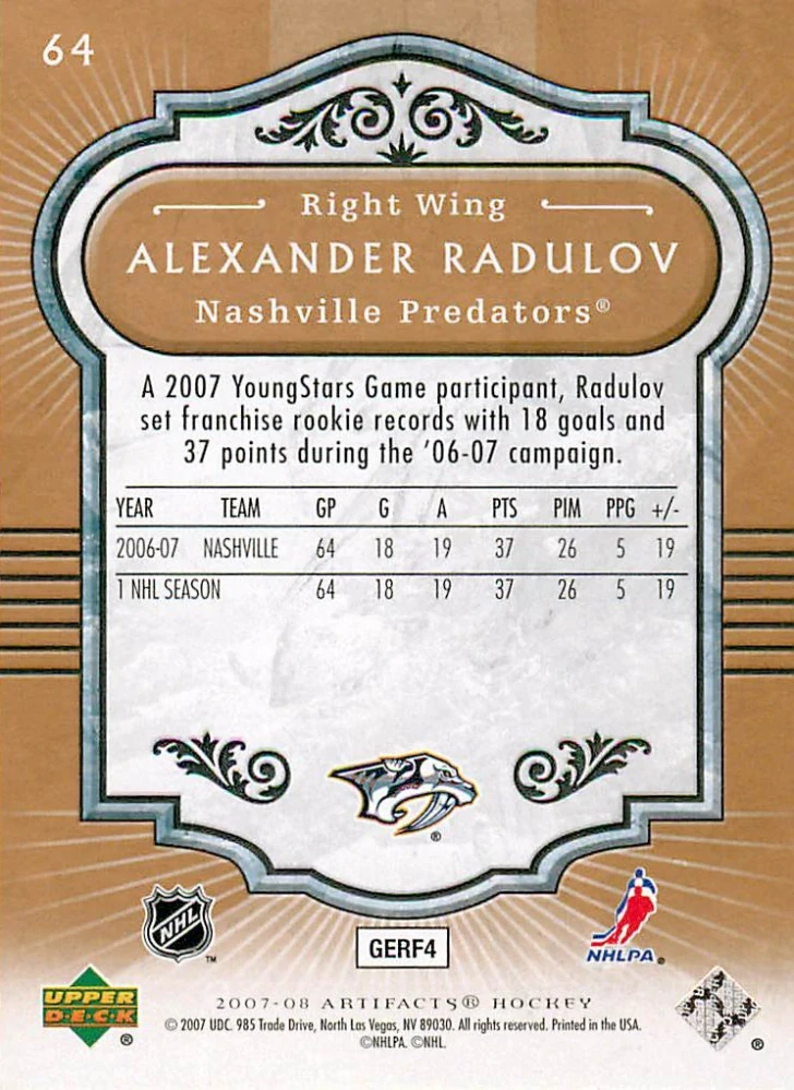 2007-08 UD Artifacts - Alexander Radulov #64