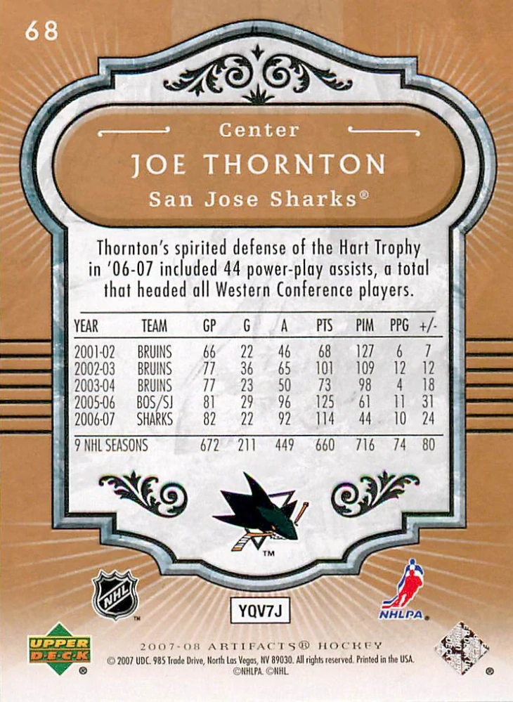 2007-08 UD Artifacts - Joe Thornton #68