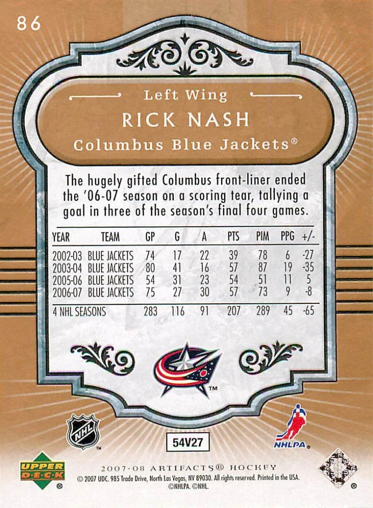 2007-08 UD Artifacts - Rick Nash #86