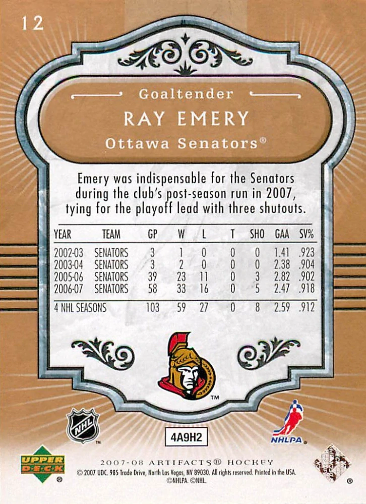2007-08 UD Artifacts - Ray Emery #12