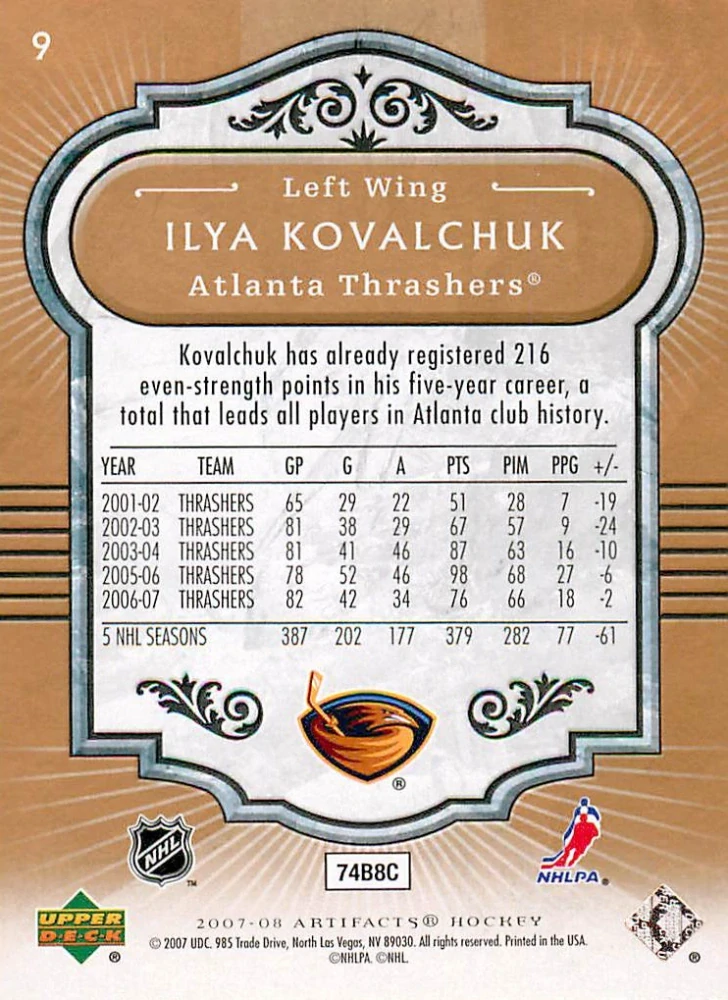 2007-08 UD Artifacts - Ilya Kovalchuk #9