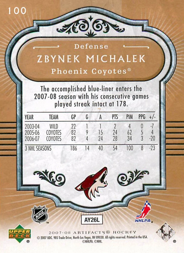 2007-08 UD Artifacts - Zbyněk Michálek #100