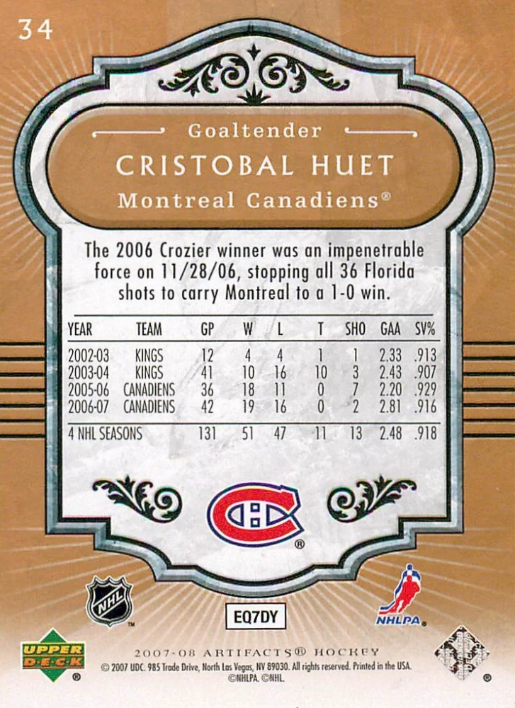 2007-08 UD Artifacts - Cristobal Huet #34
