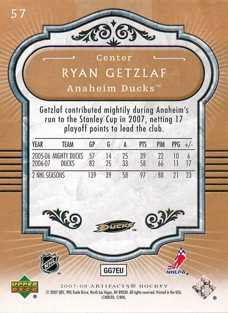 2007-08 UD Artifacts - Ryan Getzlaf #57