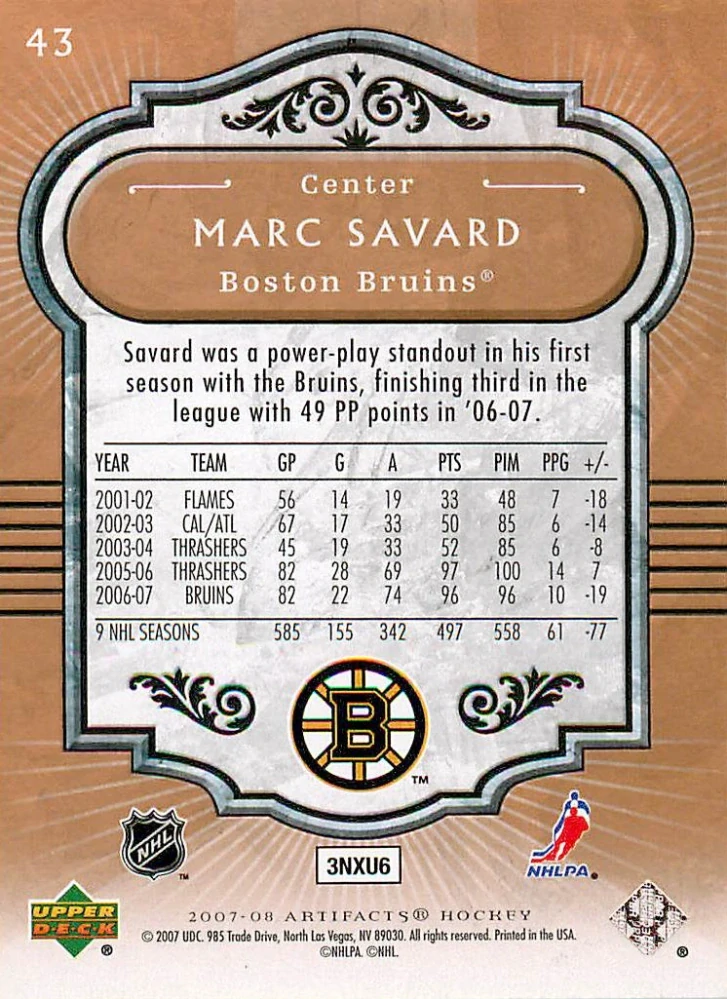 2007-08 UD Artifacts - Marc Savard #43