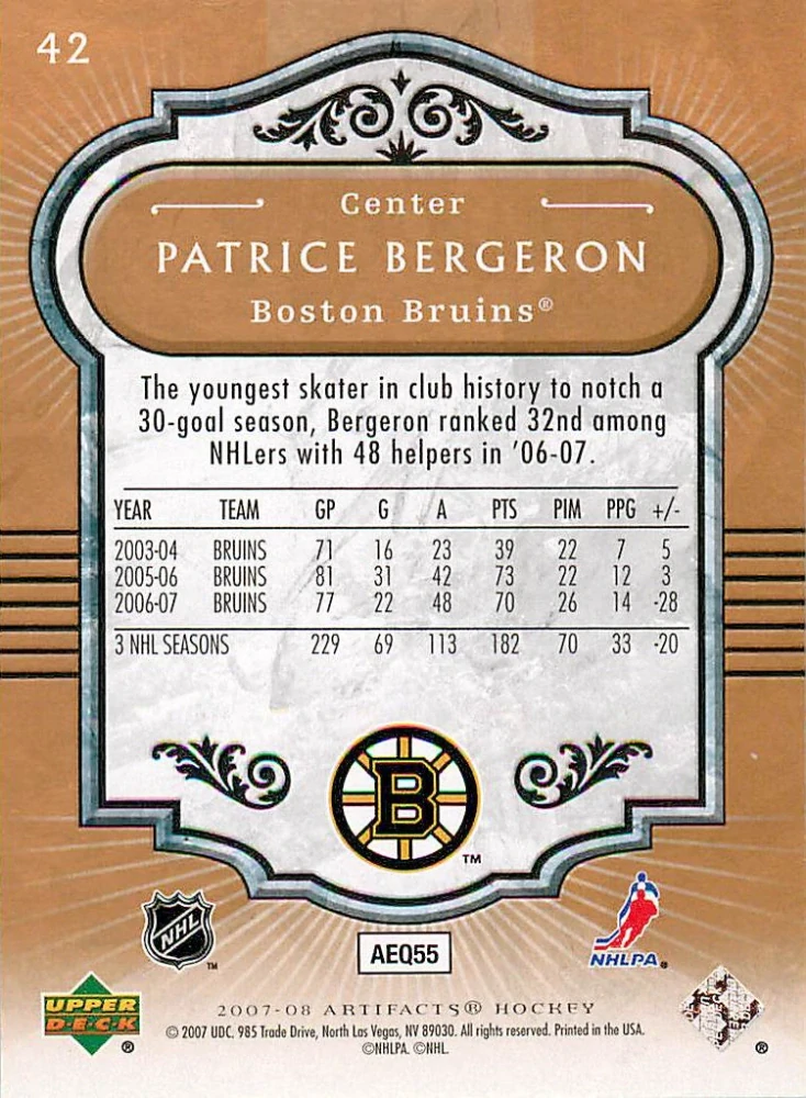 2007-08 UD Artifacts - Patrice Bergeron #42