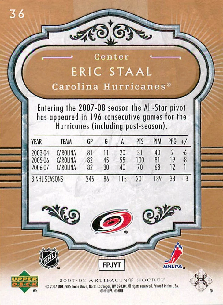 2007-08 UD Artifacts - Eric Staal #36