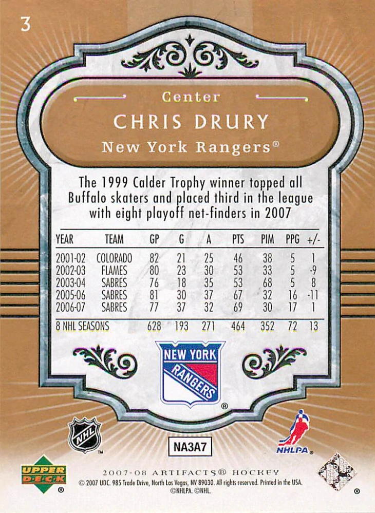 2007-08 UD Artifacts - Chris Drury #3