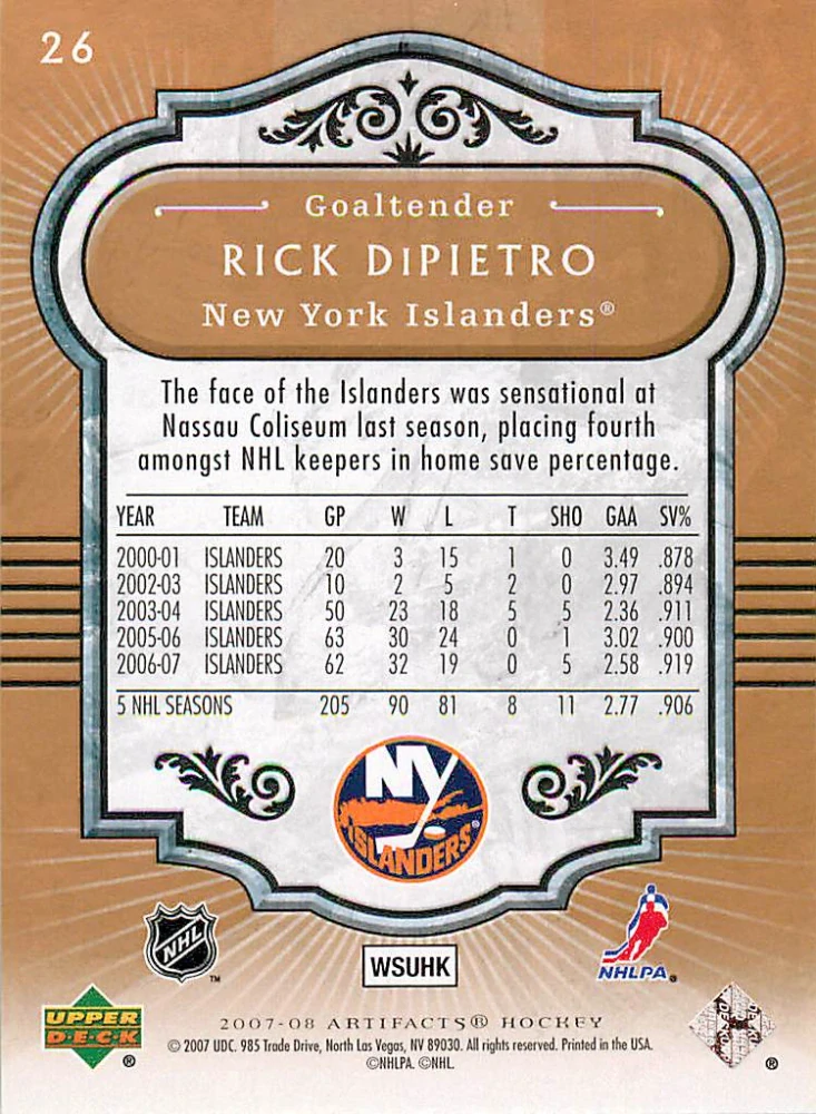2007-08 UD Artifacts - Rick DiPietro #26