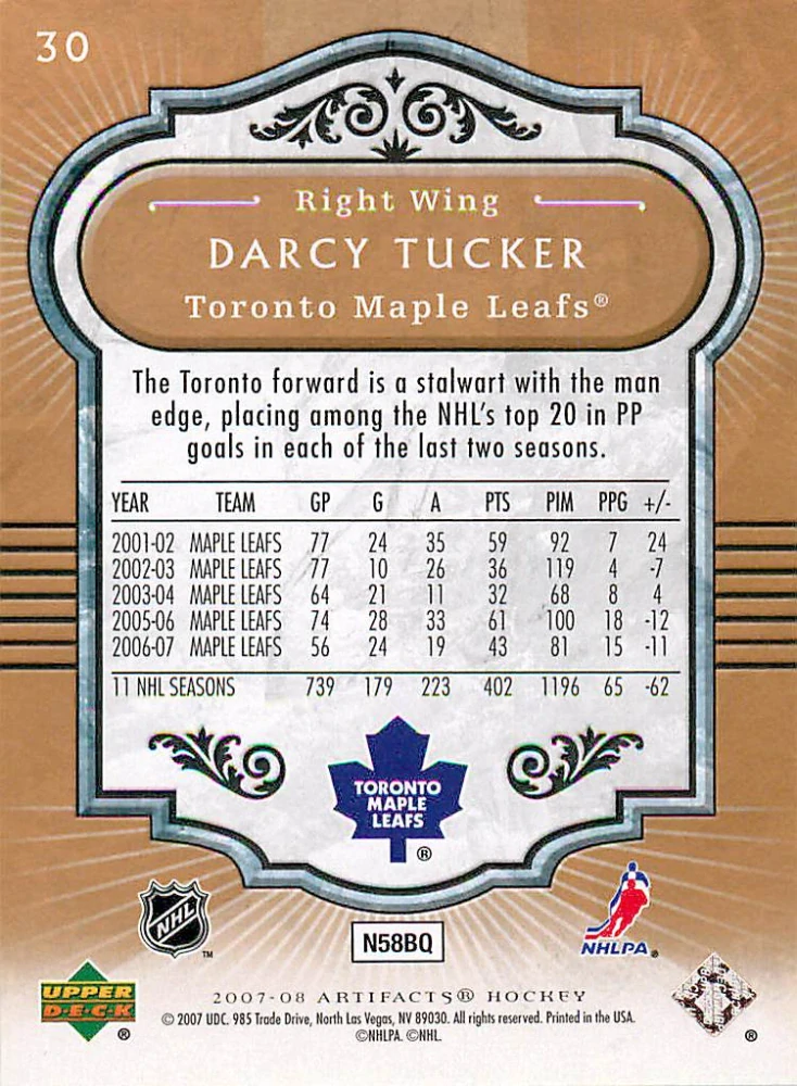 2007-08 UD Artifacts - Darcy Tucker #30