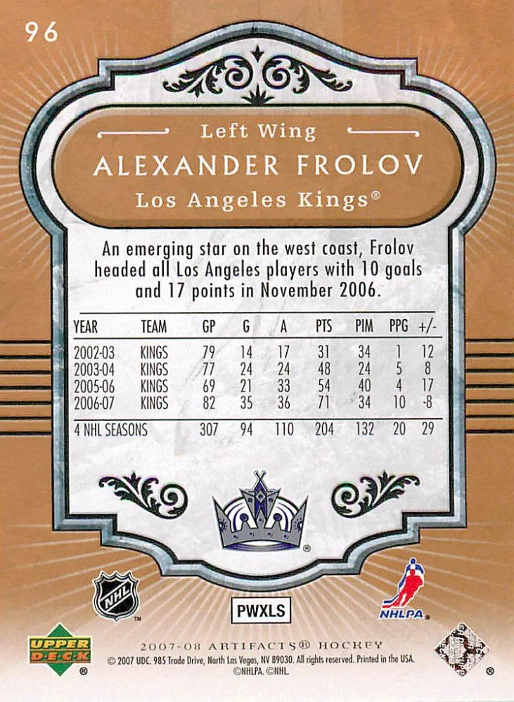 2007-08 UD Artifacts - Alexander Frolov #96