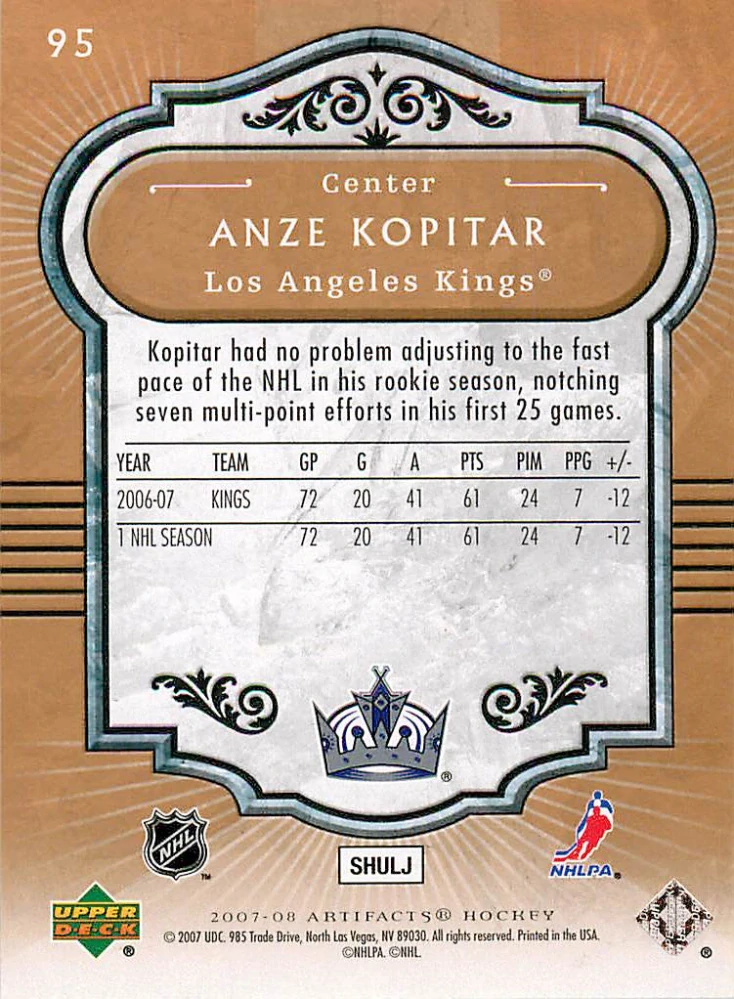 2007-08 UD Artifacts - Anze Kopitar #95