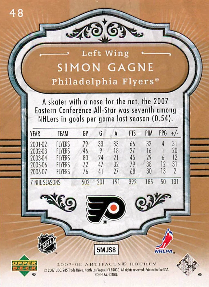 2007-08 UD Artifacts - Simon Gagne #48