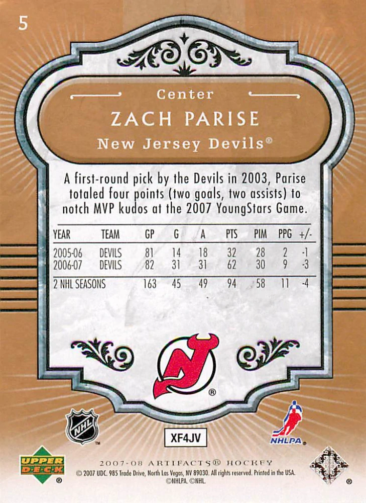 2007-08 UD Artifacts - Zach Parise #5