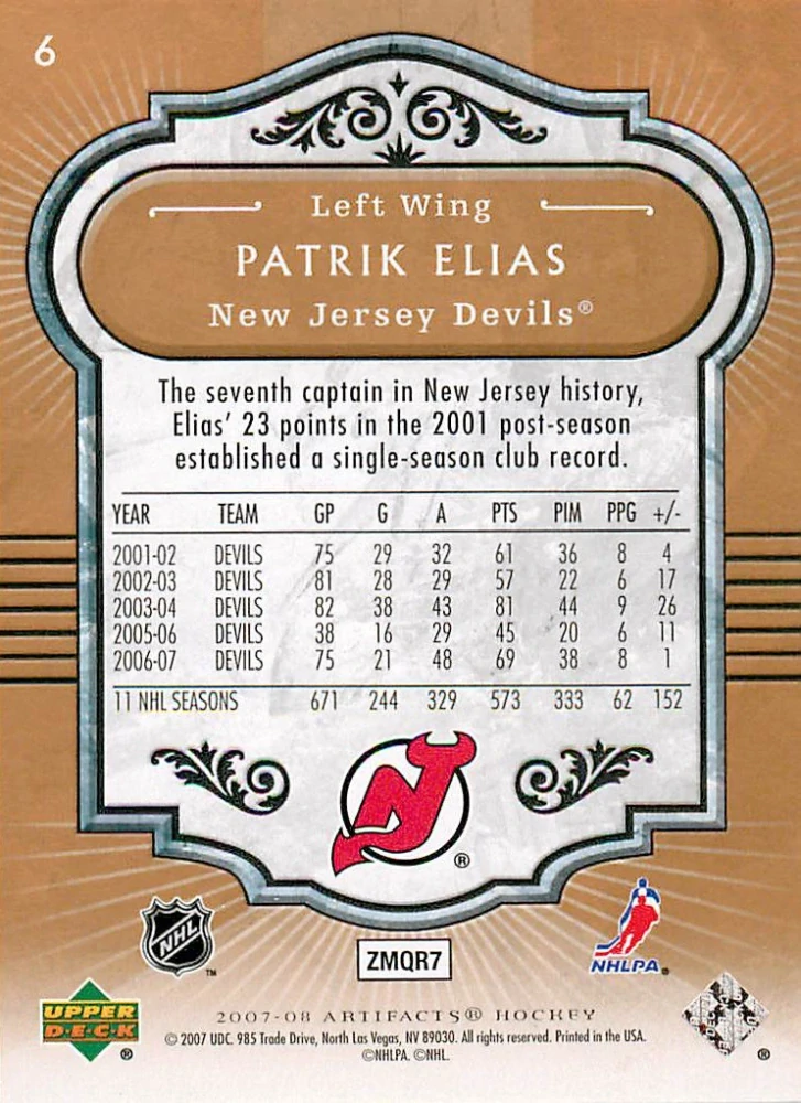 2007-08 UD Artifacts - Patrik Eliáš #6