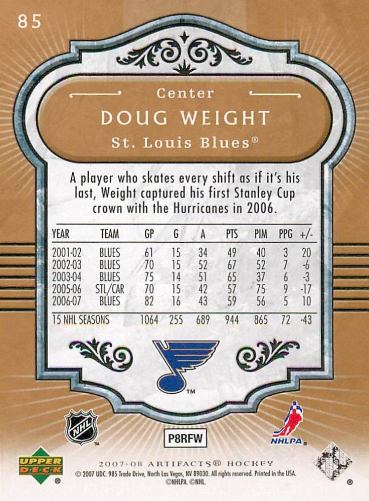 2007-08 UD Artifacts - Doug Weight #85
