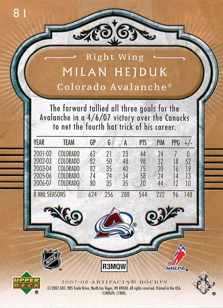 2007-08 UD Artifacts - Milan Hejduk #81