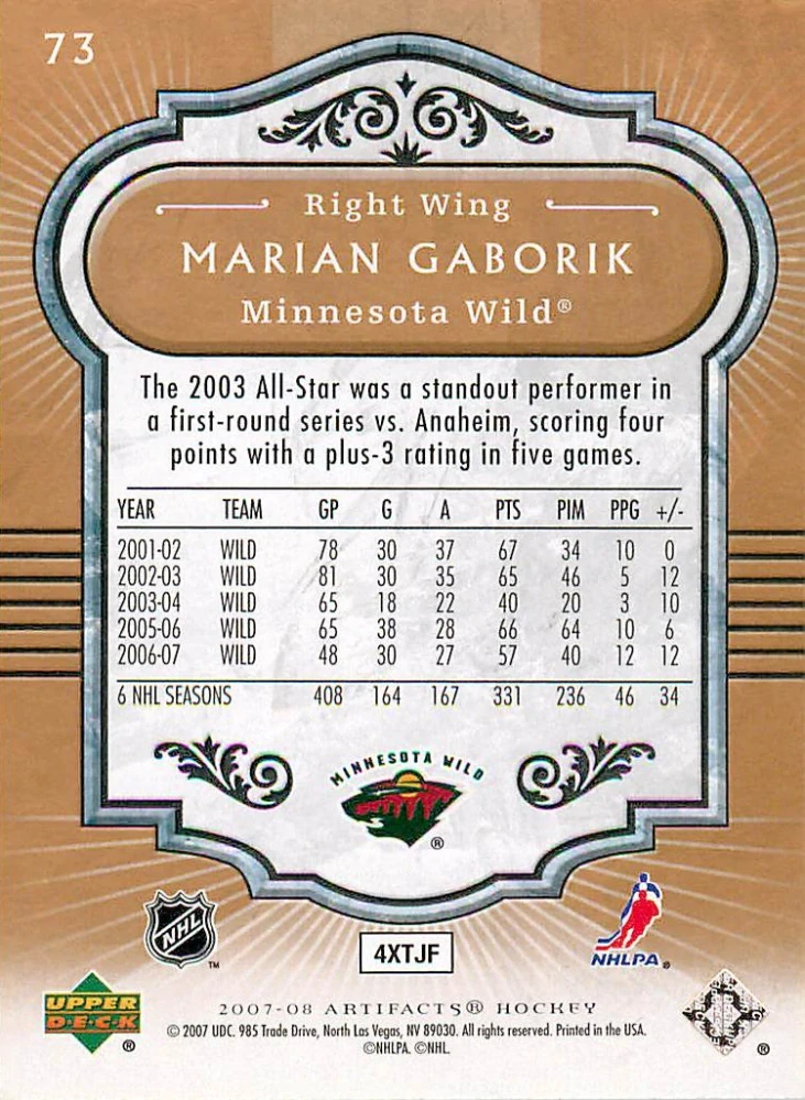 2007-08 UD Artifacts - Marián Gáborík #73