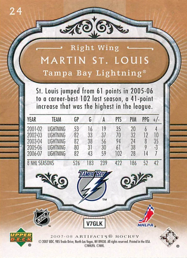 2007-08 UD Artifacts - Martin St.Louis #24