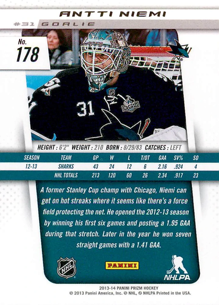 2013-14 Panini Prizm - Antti Niemi #178