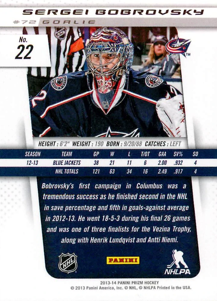 2013-14 Panini Prizm - Sergei Bobrovsky #22