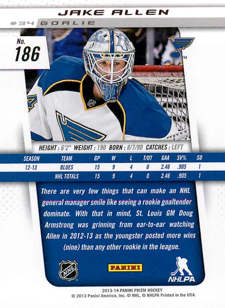 2013-14 Panini Prizm - Jake Allen #186