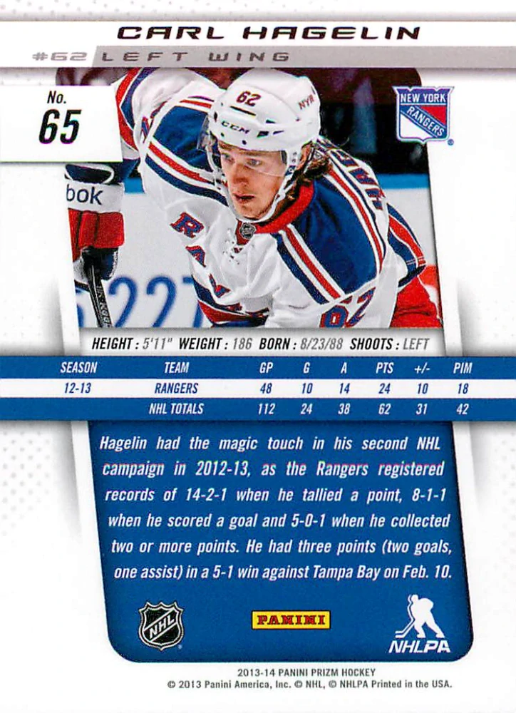 2013-14 Panini Prizm - Carl Hagelin #65