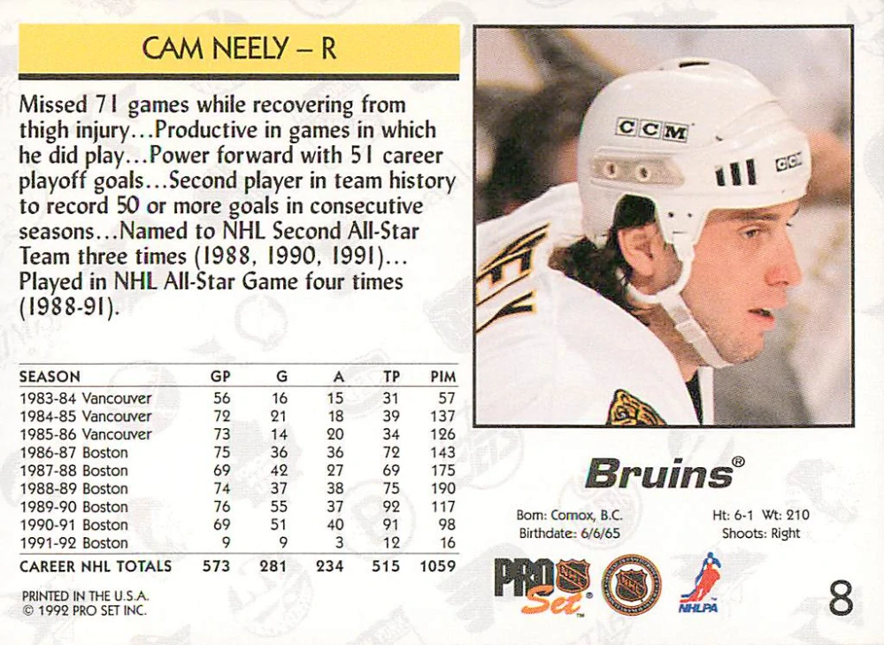 1992-93 Pro Set - Cam Neely #8