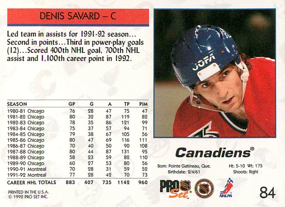 1992-93 Pro Set - Denis Savard #84