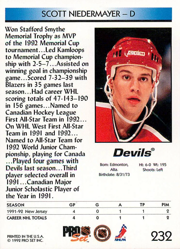 1992-93 Pro Set - Scott Niedermayer #232