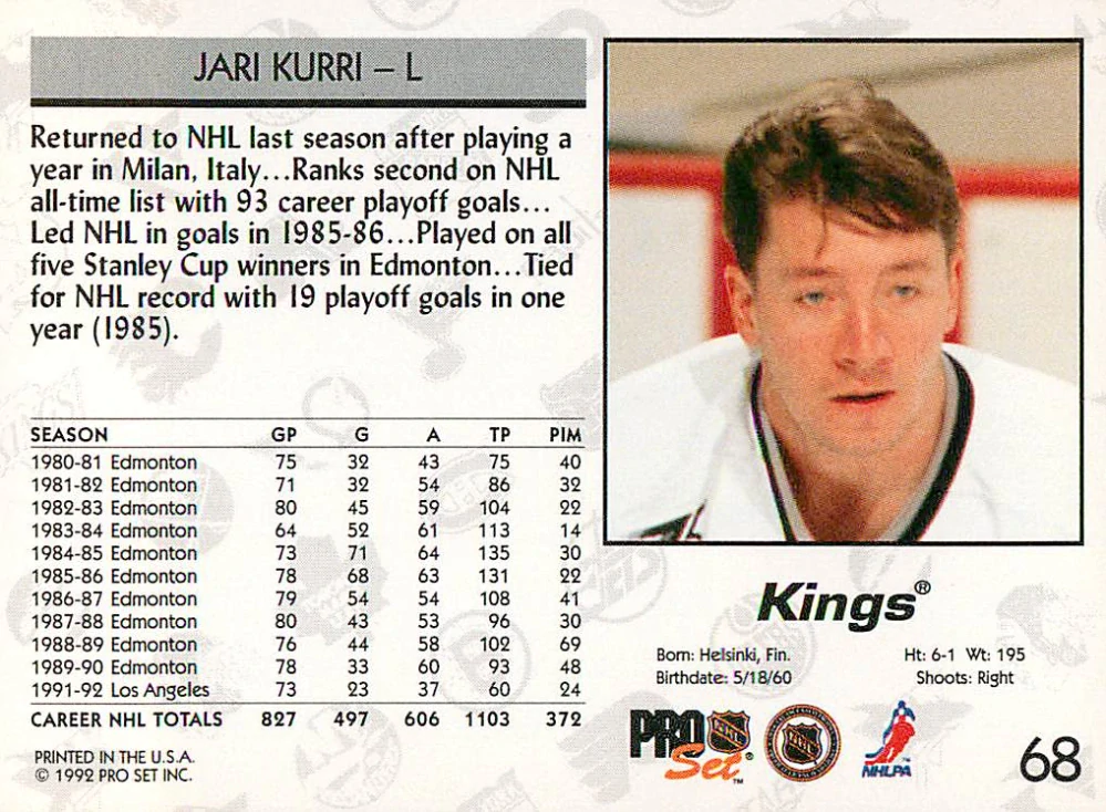 1992-93 Pro Set - Jari Kurri #68