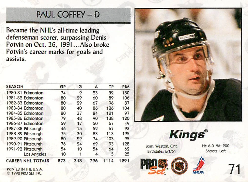 1992-93 Pro Set - Paul Coffey #71