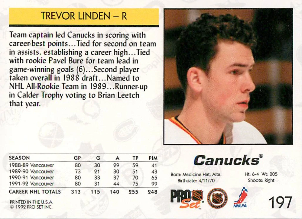 1992-93 Pro Set - Trevor Linden #197