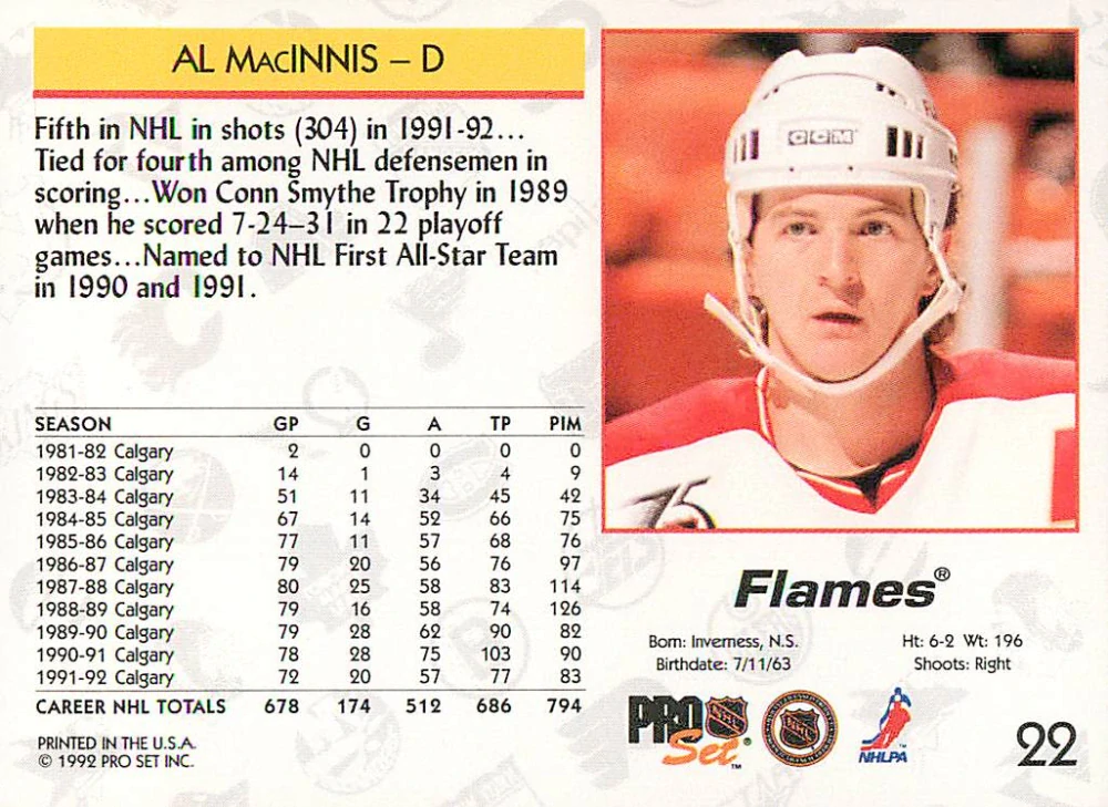 1992-93 Pro Set - Al MacInnis #22