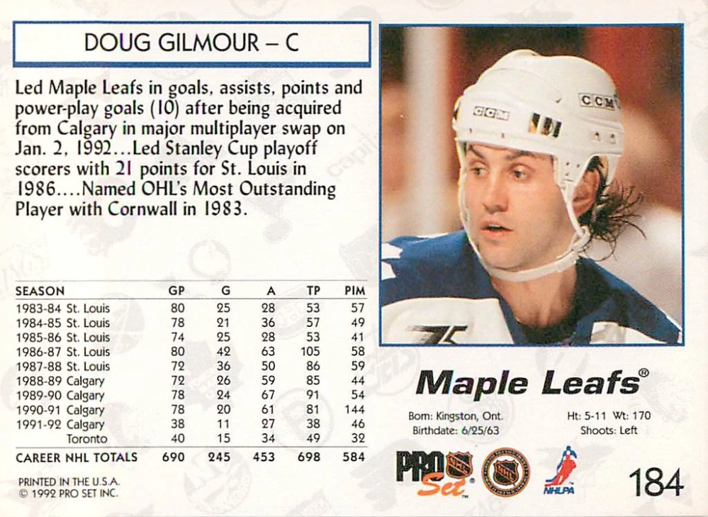 1992-93 Pro Set - Doug Gilmour #184