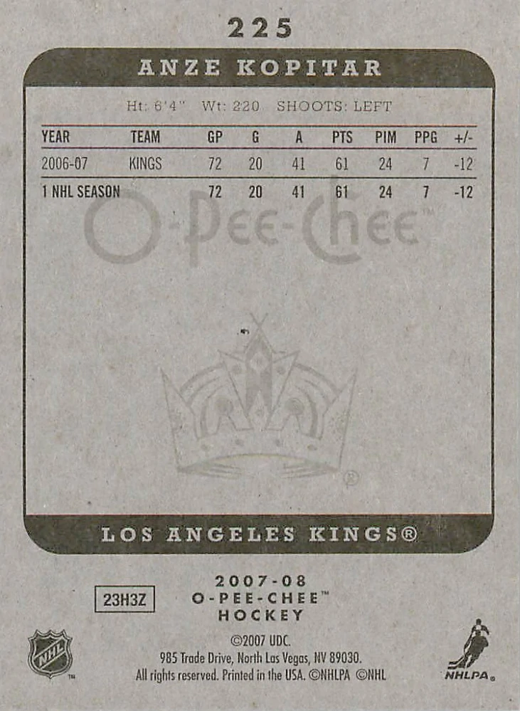 2007-08 UD O-Pee-Chee - Anze Kopitar #225