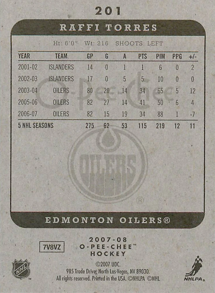 2007-08 UD O-Pee-Chee - Raffi Torres #201