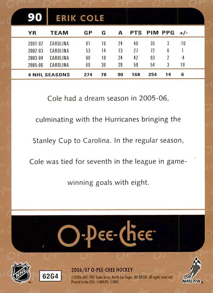 2006-07 UD O-Pee-Chee - Erik Cole #90