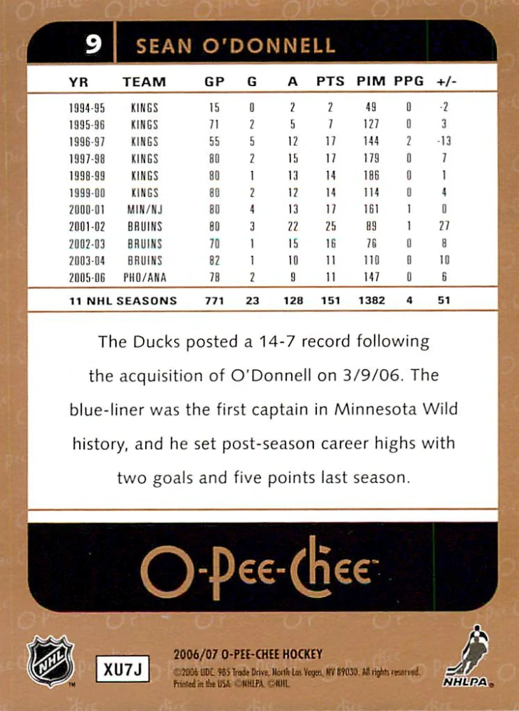 2006-07 UD O-Pee-Chee - Sean O'Donnell #9