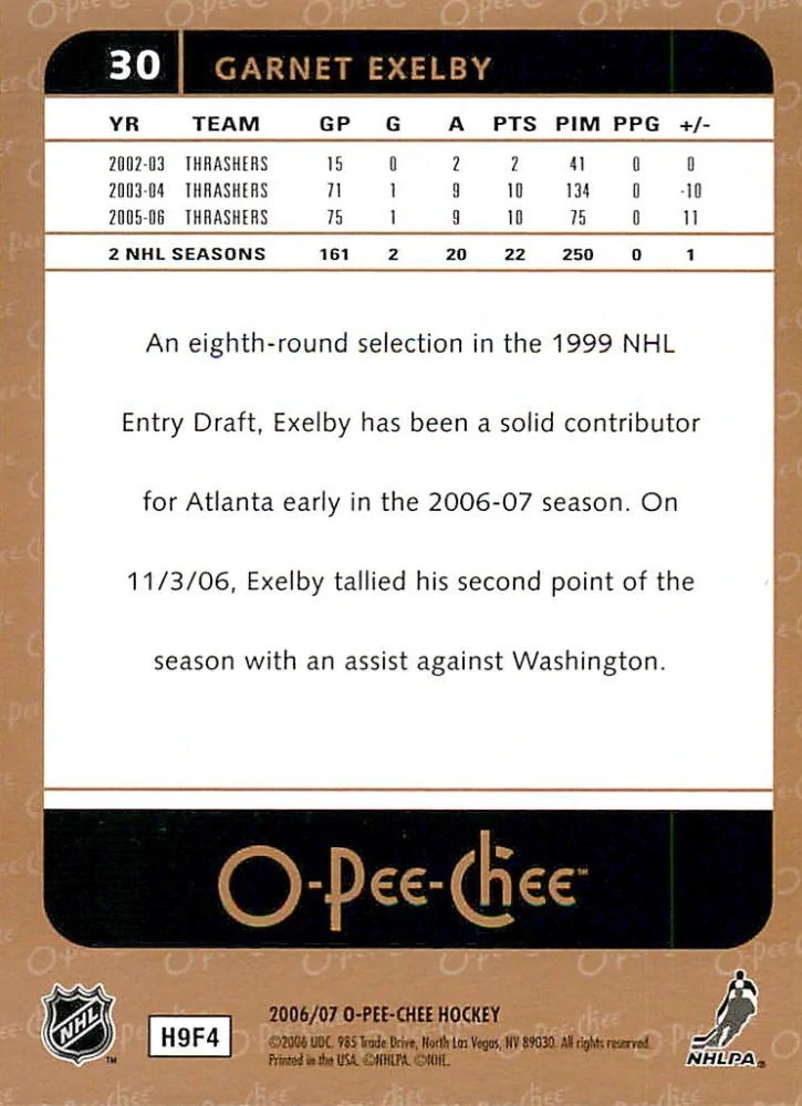 2006-07 UD O-Pee-Chee - Garnet Exelby #30