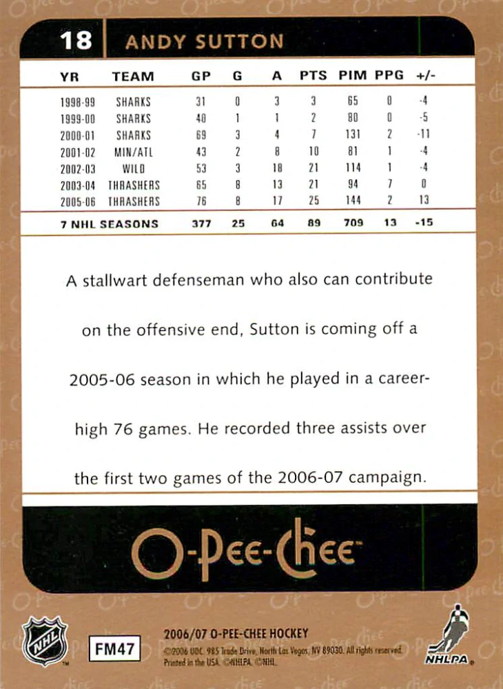 2006-07 UD O-Pee-Chee - Andy Sutton #18