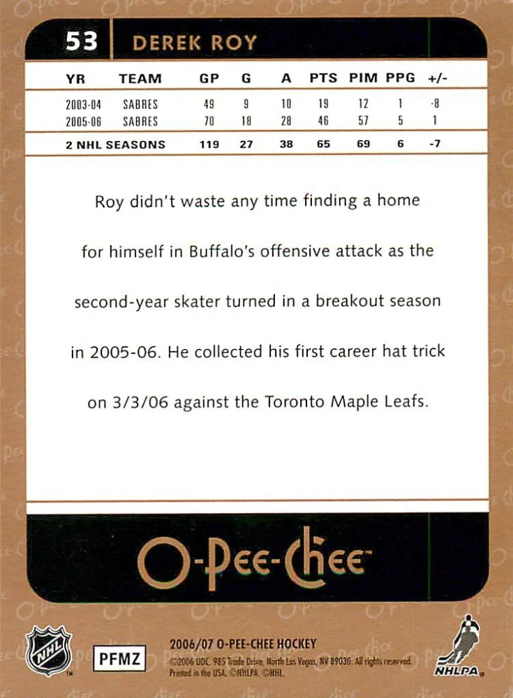 2006-07 UD O-Pee-Chee - Derek Roy #53